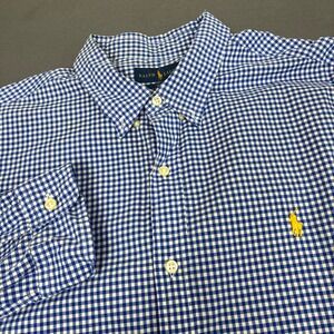 Ralph Lauren Men's Blue Gingham Oxford Slim Stretch Long Sleeve Button Down XL